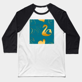 Golden swans in love on blue Baseball T-Shirt